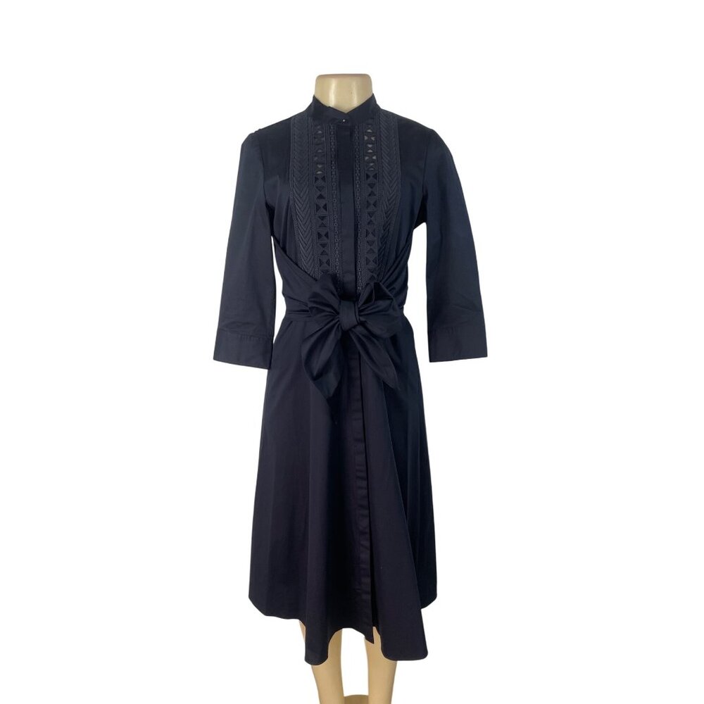 Elie Tahari Women’s Navy Blue Lace-Detail Dress With Bow-Tie Waist